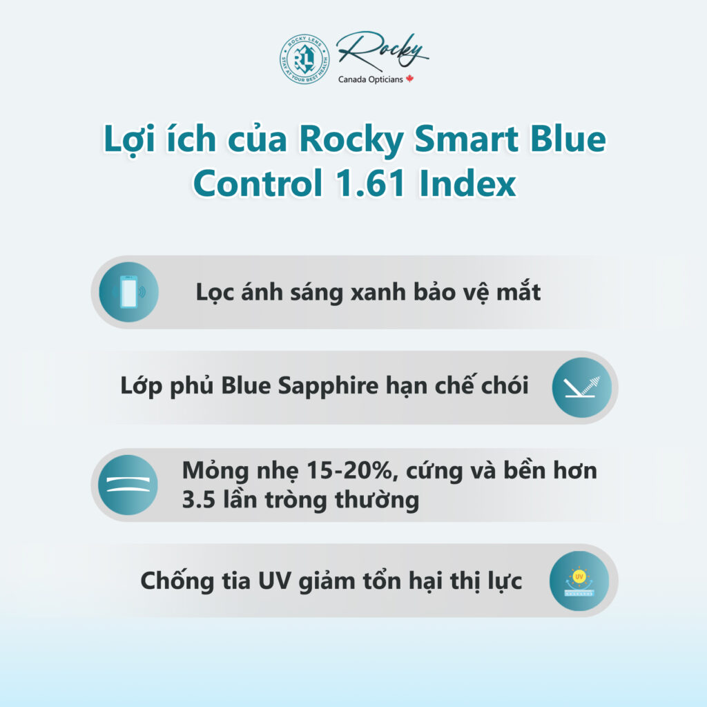 Rocky Tròng Kính Mỏng Lọc Ánh Sáng Xanh Thông Minh Rocky Smart Bluecontrol 1.61 ASP