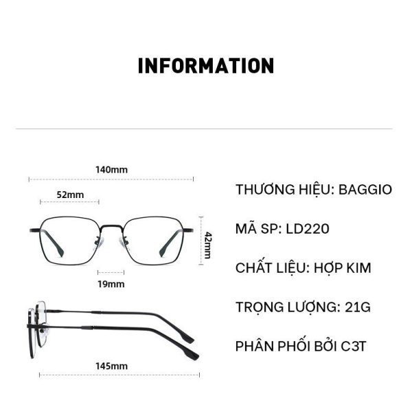 Gọng Kính Hợp Kim Baggio LD220 - Ảnh 2