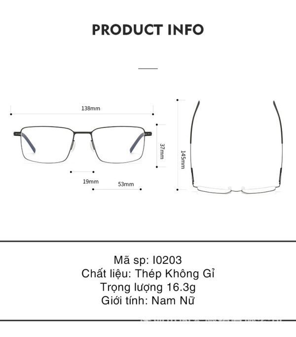 Gọng Kính Không Ốc Vít Siêu Mỏng I0203 - Ảnh 2