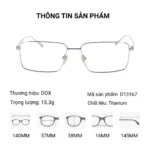 Bảng thông số kích thước gọng kính Titanium mạ vàng 18K DOX D13167 chính hãng