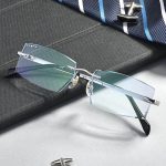 Gọng Kính Không Viền Chống Ánh Sáng Xanh Titanium Vát Cạnh Kim Cương Zoson 8118 - Ảnh 4