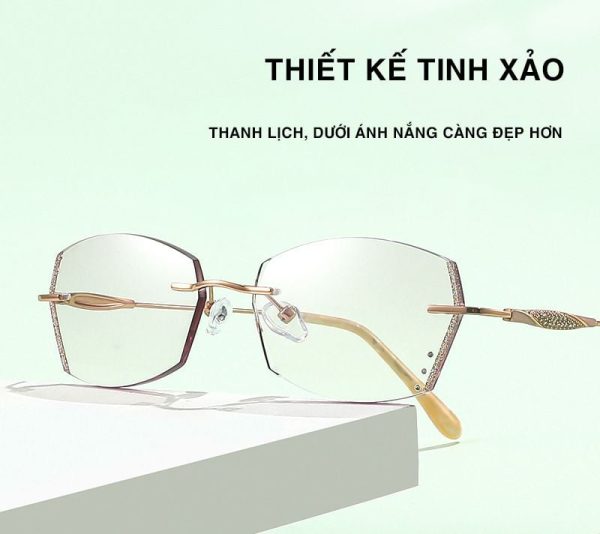 Gọng Kính Không Viền Nữ Zoson T085 Titanium Vát Cạnh Kết Hợp Đính Kim Cương Nhân Tạo - Ảnh 4