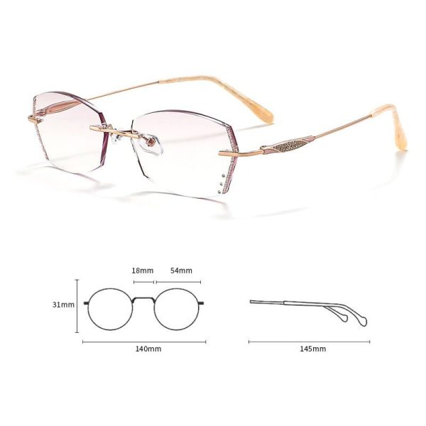 Gọng Kính Không Viền Nữ Zoson T085 Titanium Vát Cạnh Kết Hợp Đính Kim Cương Nhân Tạo - Ảnh 2