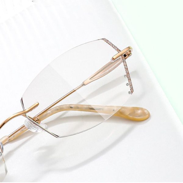 Gọng Kính Không Viền Nữ Zoson T085 Titanium Vát Cạnh Kết Hợp Đính Kim Cương Nhân Tạo - Ảnh 3