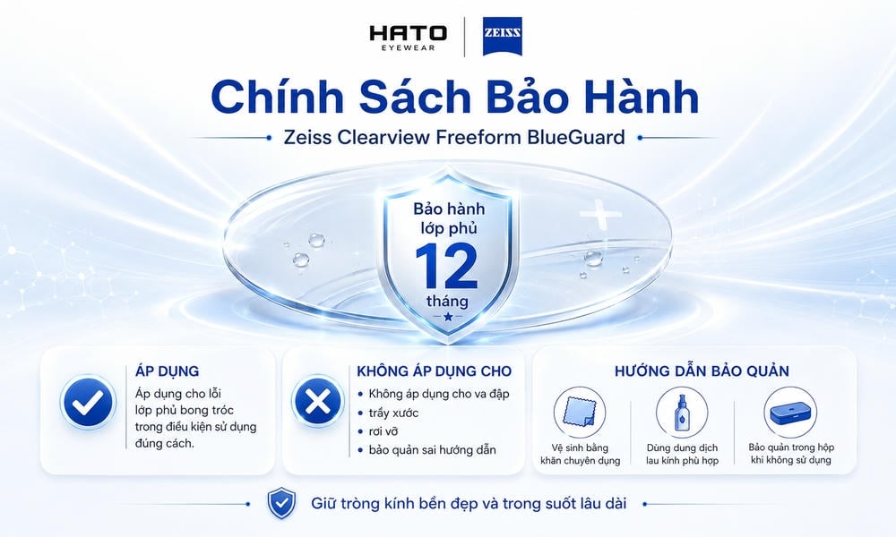 Zeiss Clearview Freeform BlueGuard Tròng Kính Chống Ánh Sáng Xanh, Chính sách bảo hành