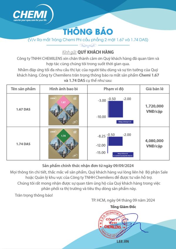 Chemi 1.74 Double Aspheric – Tròng Kính Chống Ánh Sáng Xanh Phi Cầu Siêu Mỏng 2 Mặt - Ảnh 3