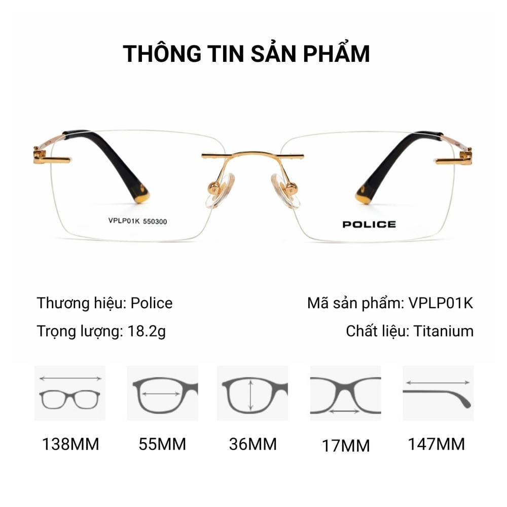 Police VPLP01K Gọng Kính Khoan - Tem Chính Hãng 101