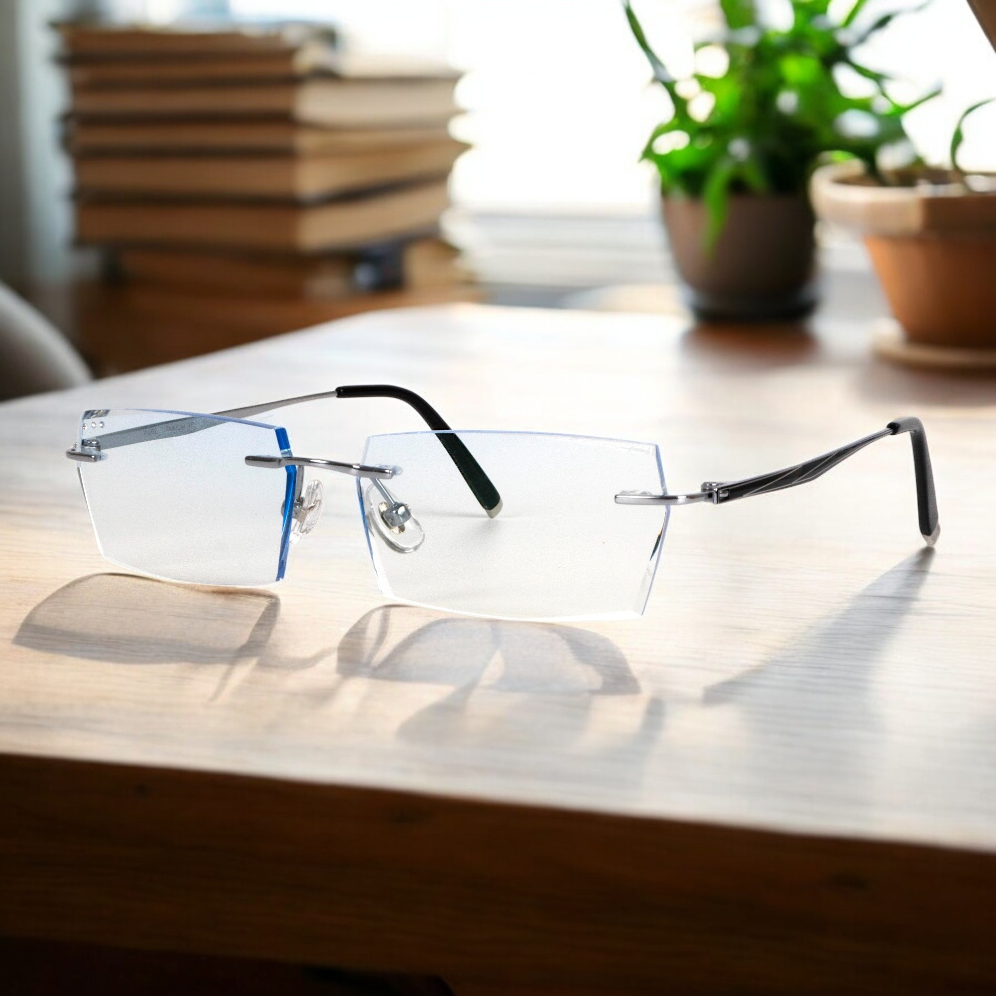 Kính Không Gọng Titanium Zoson 619HT Vát Cạnh Kim Cương, Đính Hạt