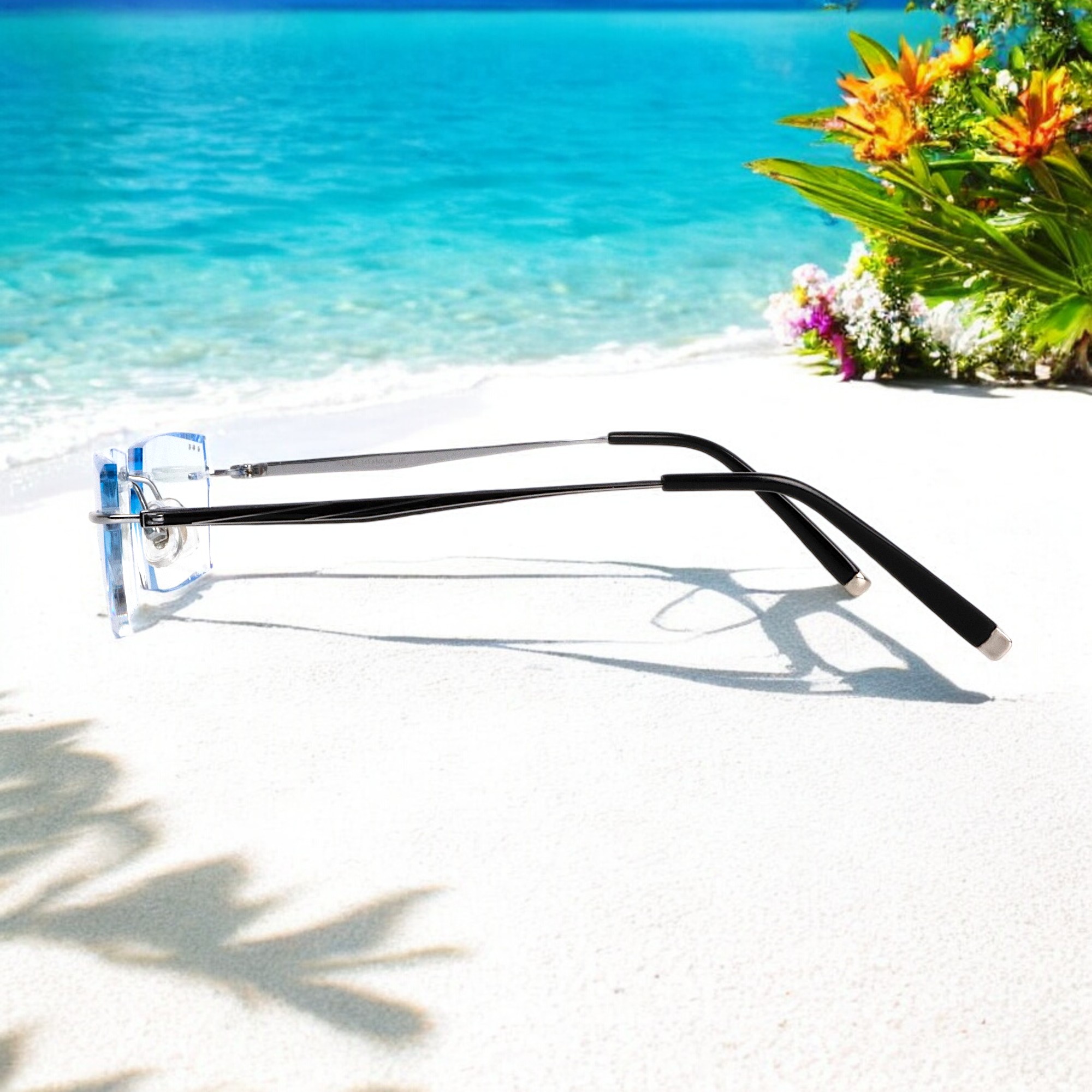 Kính Không Gọng Titanium Zoson 619HT Vát Cạnh Kim Cương, Đính Hạt