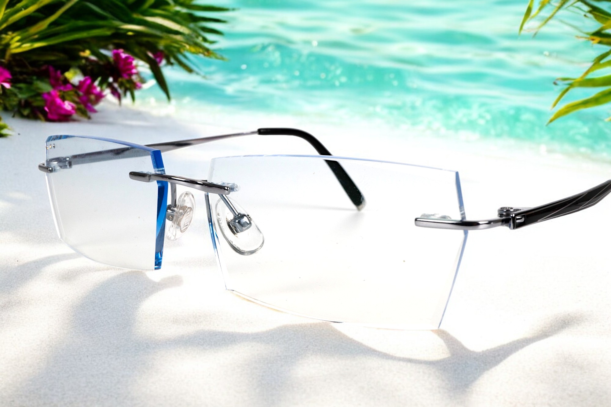 Kính Không Gọng Titanium Zoson 619HT Vát Cạnh Kim Cương, Đính Hạt