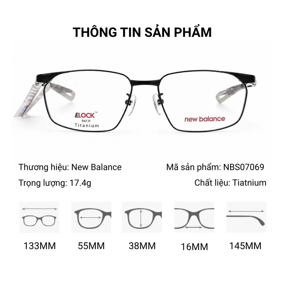 New Balance NBS07069 – Gọng Kính Thể Thao Titanium Tem Chính Hãng