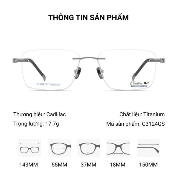 Kính Không Gọng Pure Titanium Cadillac C3124GS Chính Hãng - Ảnh 2