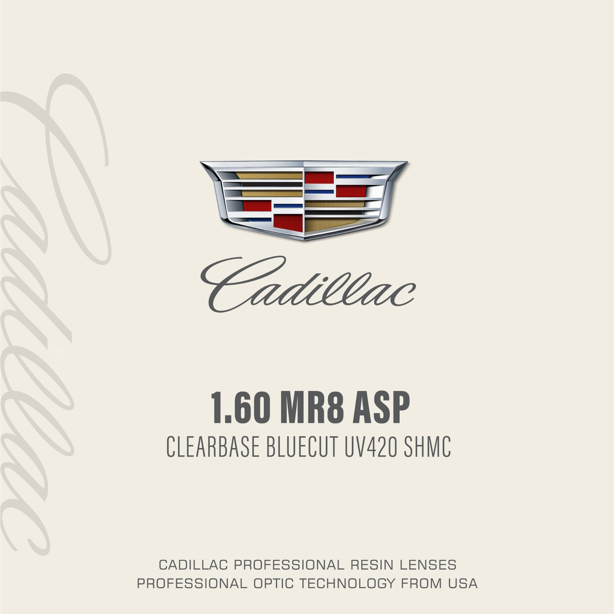 cadillac-lens-1-60-MR8-ASP-ClearBase-BlueCut-UV420-SHMC Tròng Kính chống ánh sáng xanh Cadillac Lens 1.60 MR8 ASP ClearBase BlueCut