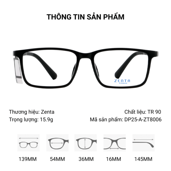 Gọng Kính Chữ Nhật Zenta DP25-A-ZT8006 Chính Hãng