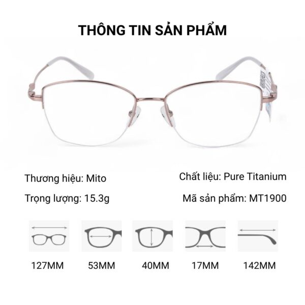 MT1900 Mito MT1900 Gọng Kính Nửa Khung Mắt Mèo Titanium