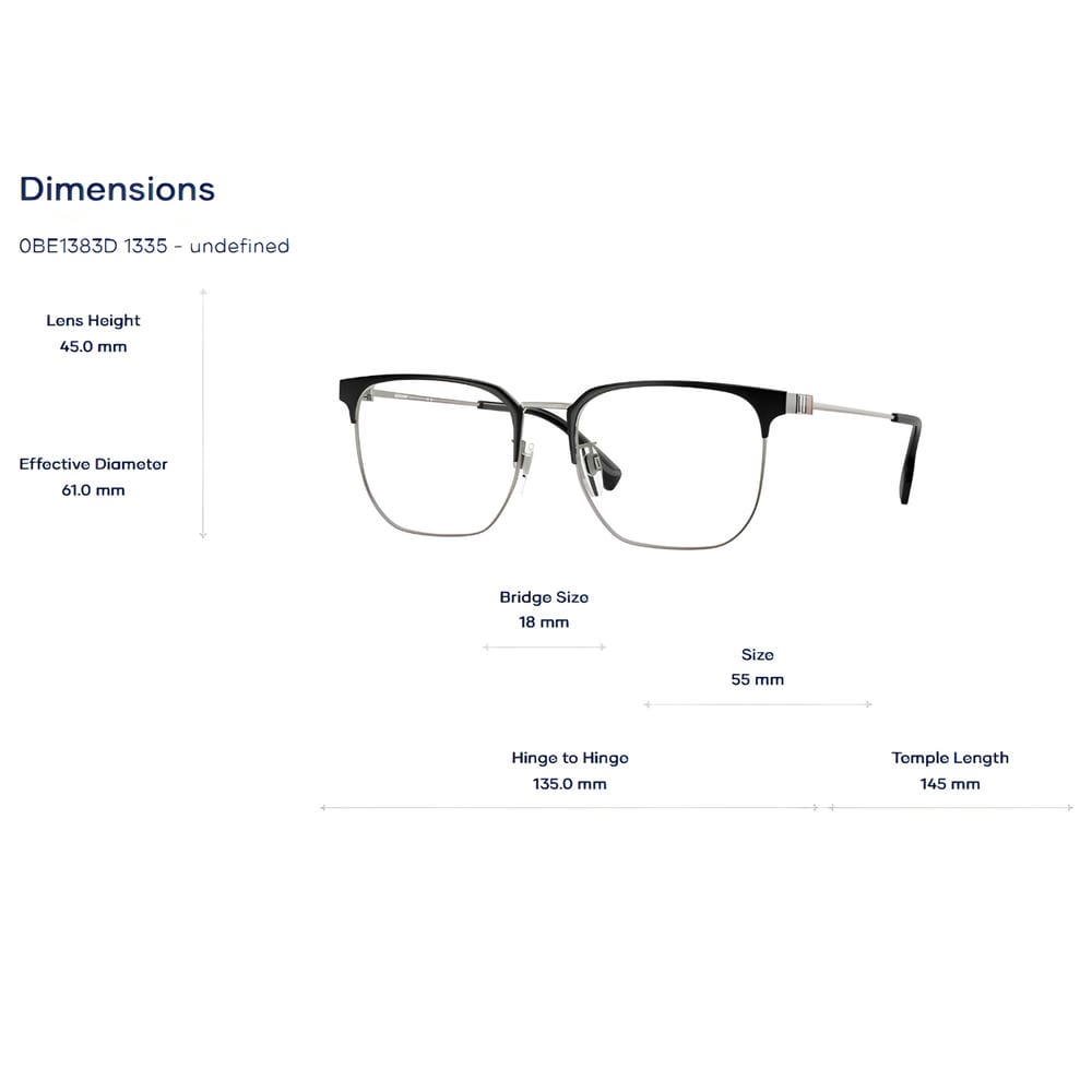 Gọng Kính Nửa Khung Burberry 0BE1383D - Tem Chính Hãng Luxottica