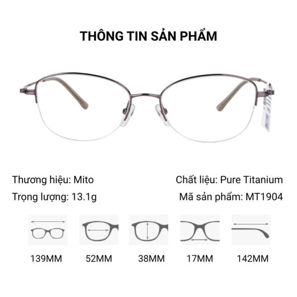Mito MT1904 Gọng Kính Nửa Khung Titanium Mắt Mèo - Tem Chính Hãng 101 - Ảnh 3