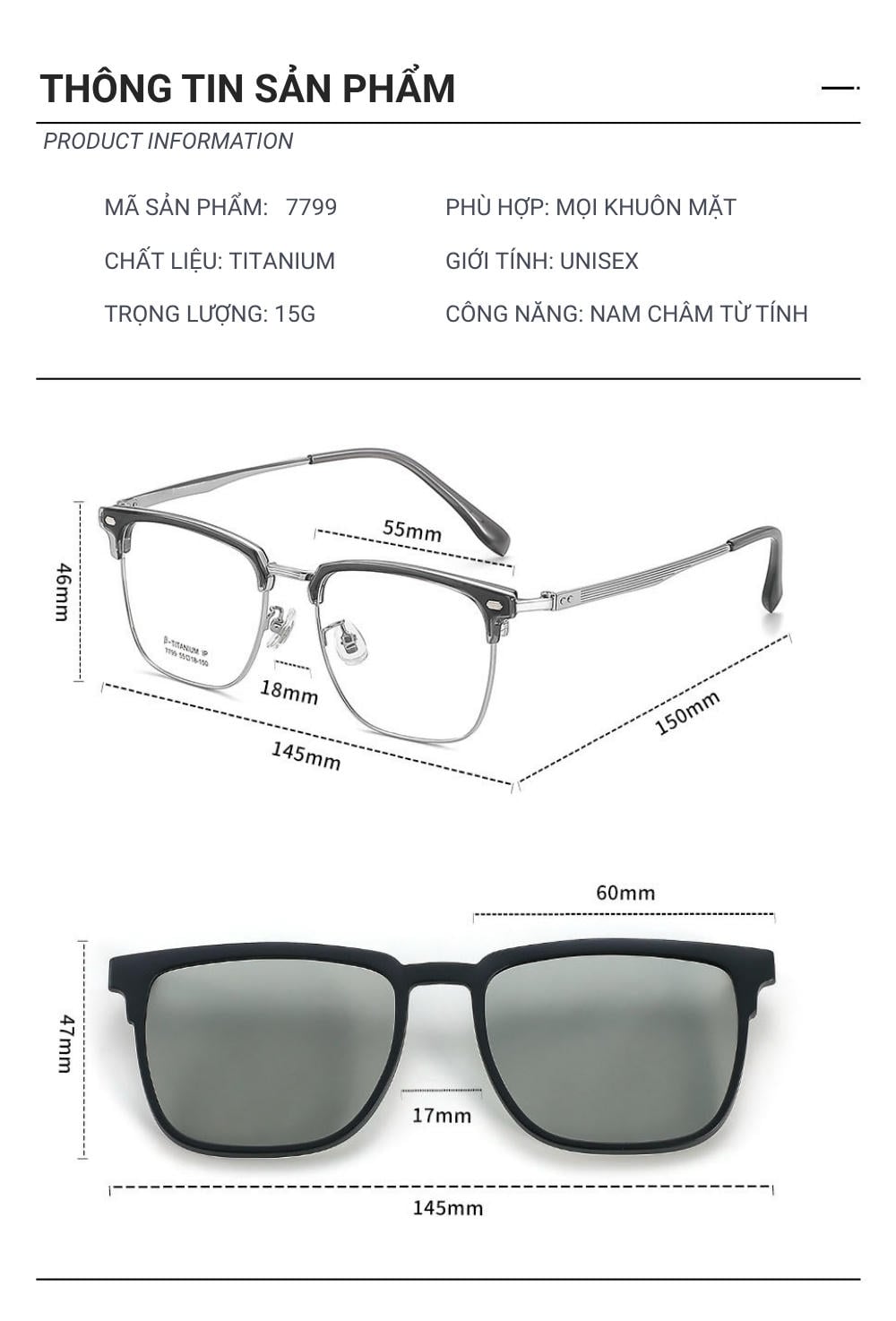 Kính Râm Cận Clip On Snap 7799