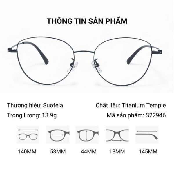 Suofeia S22946 Titanium Temple Gọng Kính Mắt Mèo - Ảnh 2