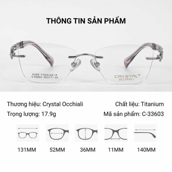 Kính Không Gọng Mắt Mèo Titanium Crystal C-33603 - Ảnh 2