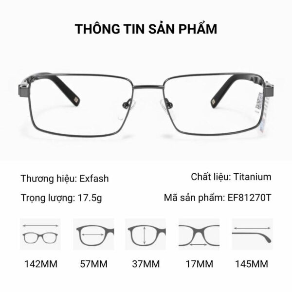Gọng Kính Exfash EF81270T Titanium Chữ Nhật – Tem Chính Hãng 101 - Ảnh 2