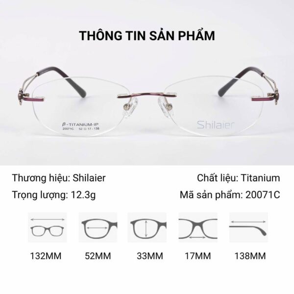 Shilaier 20071C Kính Không Gọng Titanium Oval Mắt Mèo - Ảnh 2