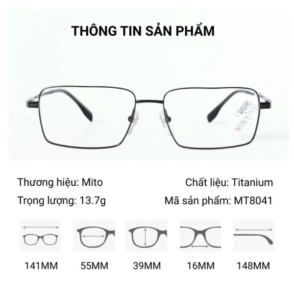 Mito MT8041 Gọng Kính Chữ Nhật Titanium - Tem Chính Hãng 101