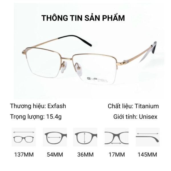 Exfash EF33278T Gọng Kính Nửa Khung Chữ Nhật – Tem Chính Hãng 101