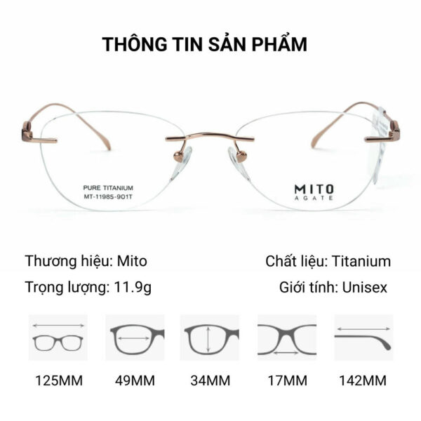 Mito MT1885 Kính Không Gọng Mắt Mèo Titanium - Tem Chính Hãng 101