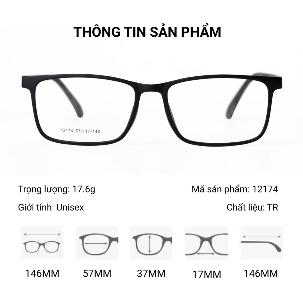 Kính Râm Cận TR90 Clip On Phân Cực Polarized 2 Trong 1 Bộ 5 Kẹp Cao Cấp 12174