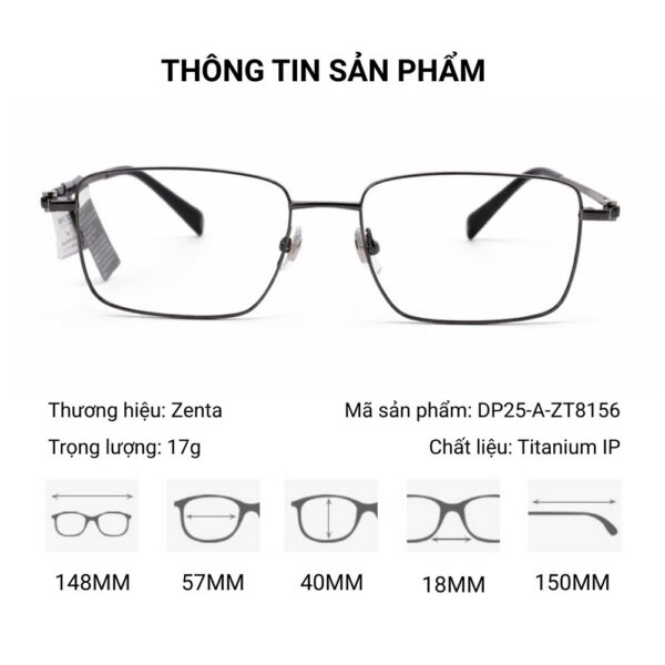 Zenta DP25-A-ZT8156 Gọng Kính Chữ Nhật Titanium – Chính Hãn