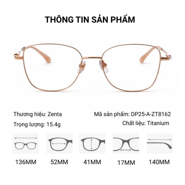 Zenta DP25-A-ZT8162 Gọng Kính Mắt Mèo Titanium – Chính Hãng