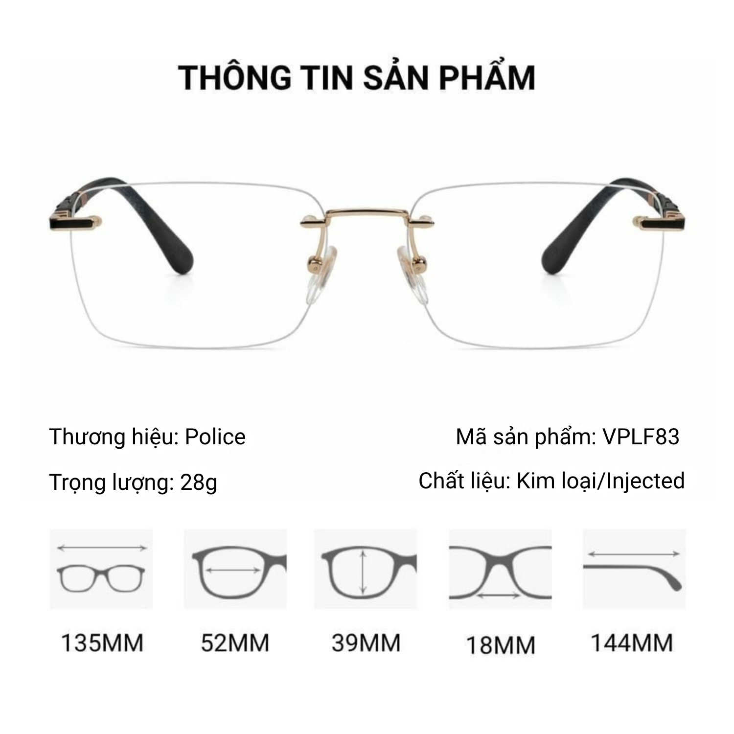 Police Origins Nineties 7 VPLF83 Kính Không Gọng – Tem Chính Hãng 101