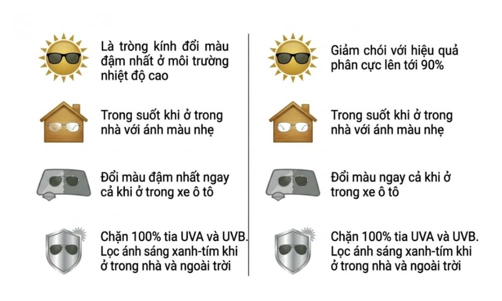 Tròng Đổi Màu XTRActive hay Tròng Kính Râm, tròng nào tốt hơn?