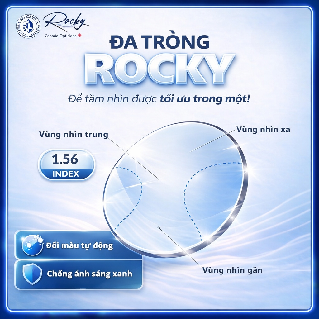 Đa tròng Rocky 1.56 Digital đổi màu và lọc ánh sáng xanh