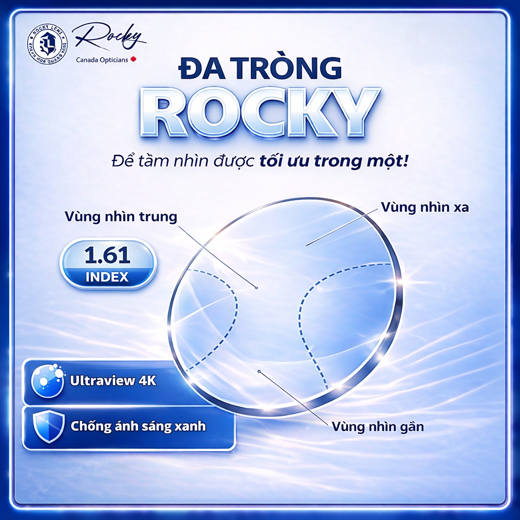 Đa tròng Rocky Ultraview 1.61 Freeform 4K chống ánh sáng xanh