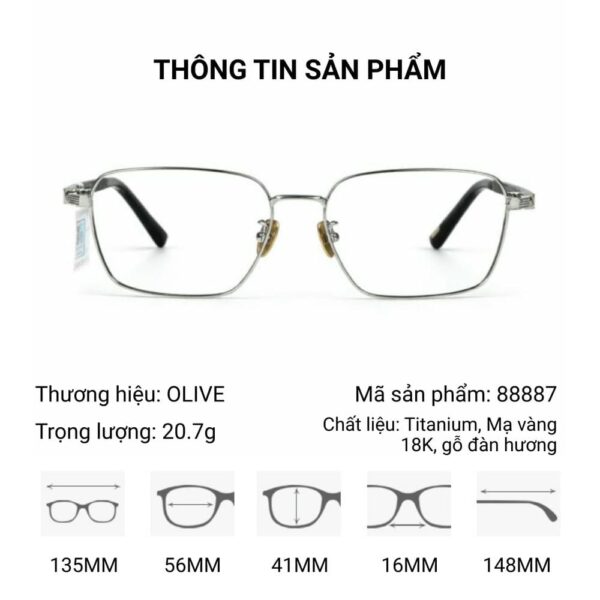 OLive 88887 Gọng Kính Mạ Vàng 18K
