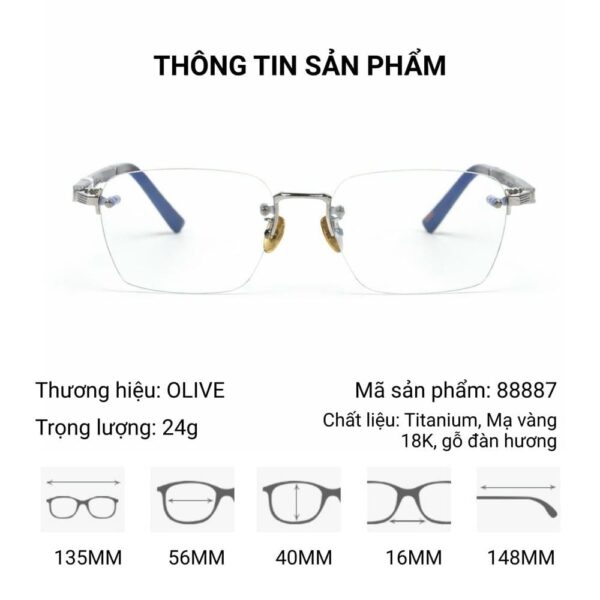 OLive 88888 Kính Không Gọng Mạ Vàng 18K