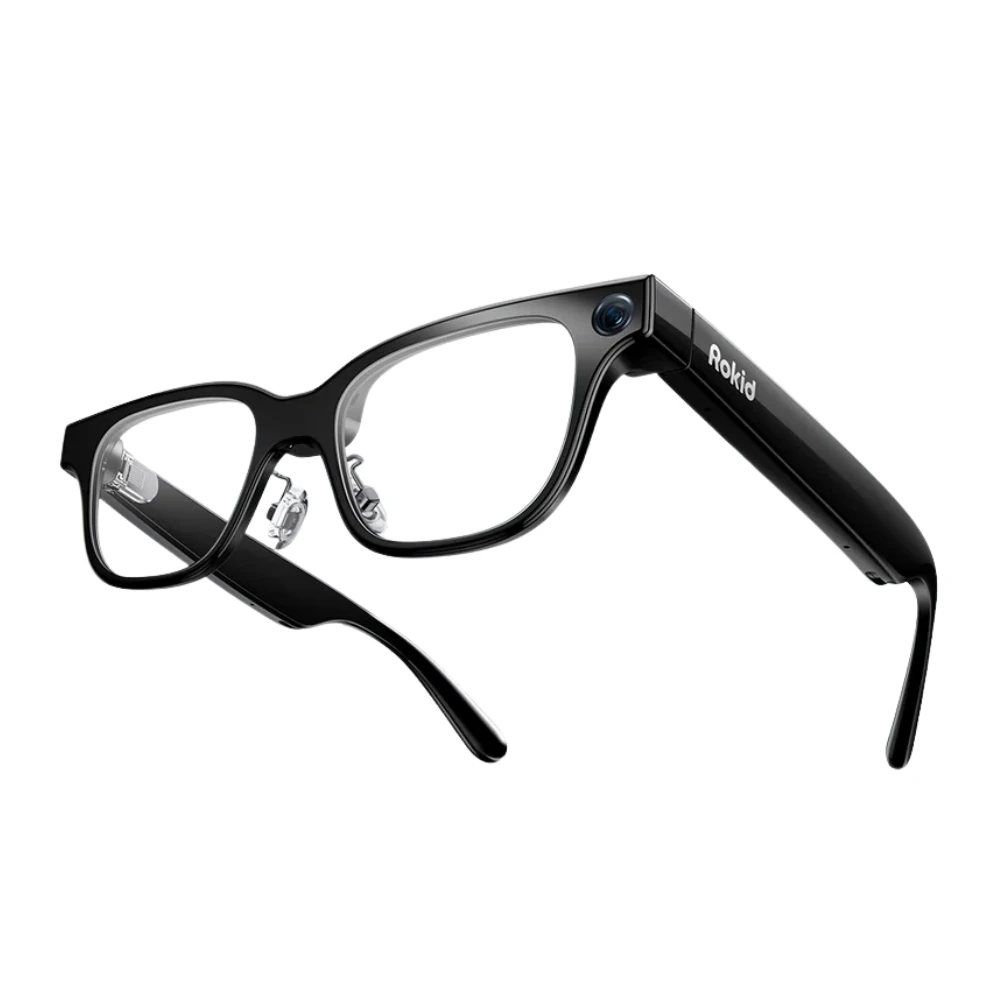 Kính thông minh AI Rokid Glasses RV101 màu đen, thiết kế gọng vuông hiện đại, tích hợp camera và công nghệ AI thông minh.