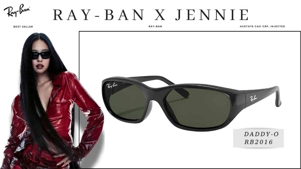 Kính Ray-Ban x Jennie Daddy-O RB2016 phong cách sporty hiện đại