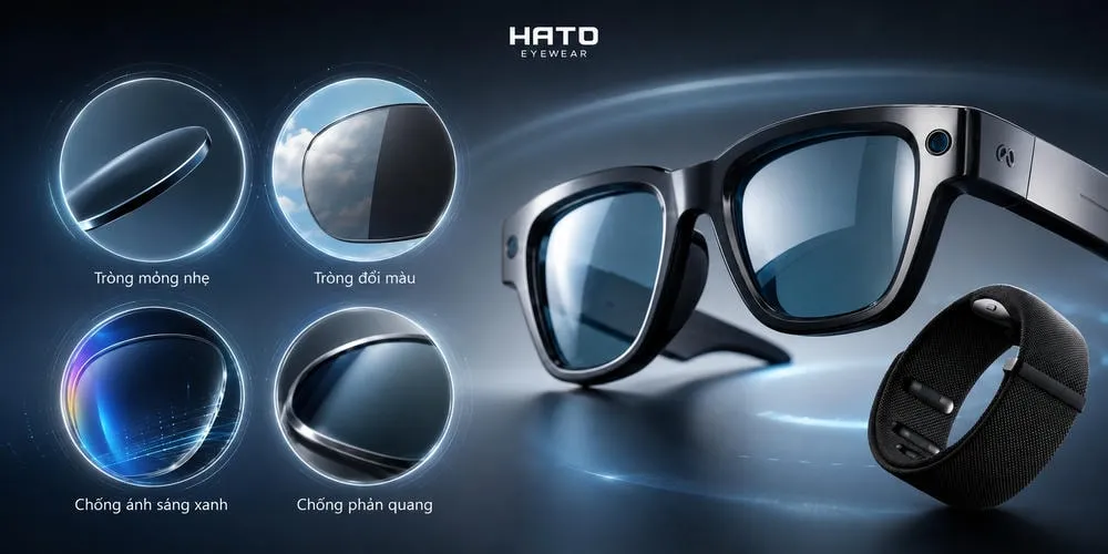 Các loại tròng kính có thể lắp cho kính thông minh gồm tròng mỏng nhẹ, tròng đổi màu, chống ánh sáng xanh và chống phản quang