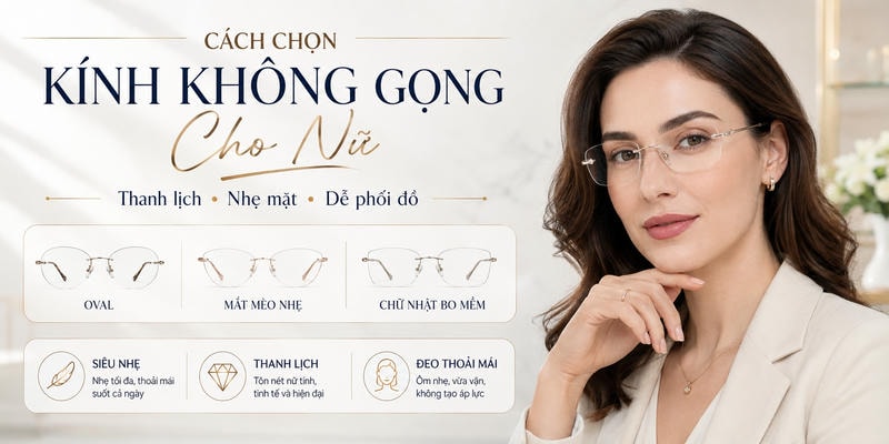 Cách chọn kính không gọng cho nữ thanh lịch nhẹ mặt và dễ phối đồ