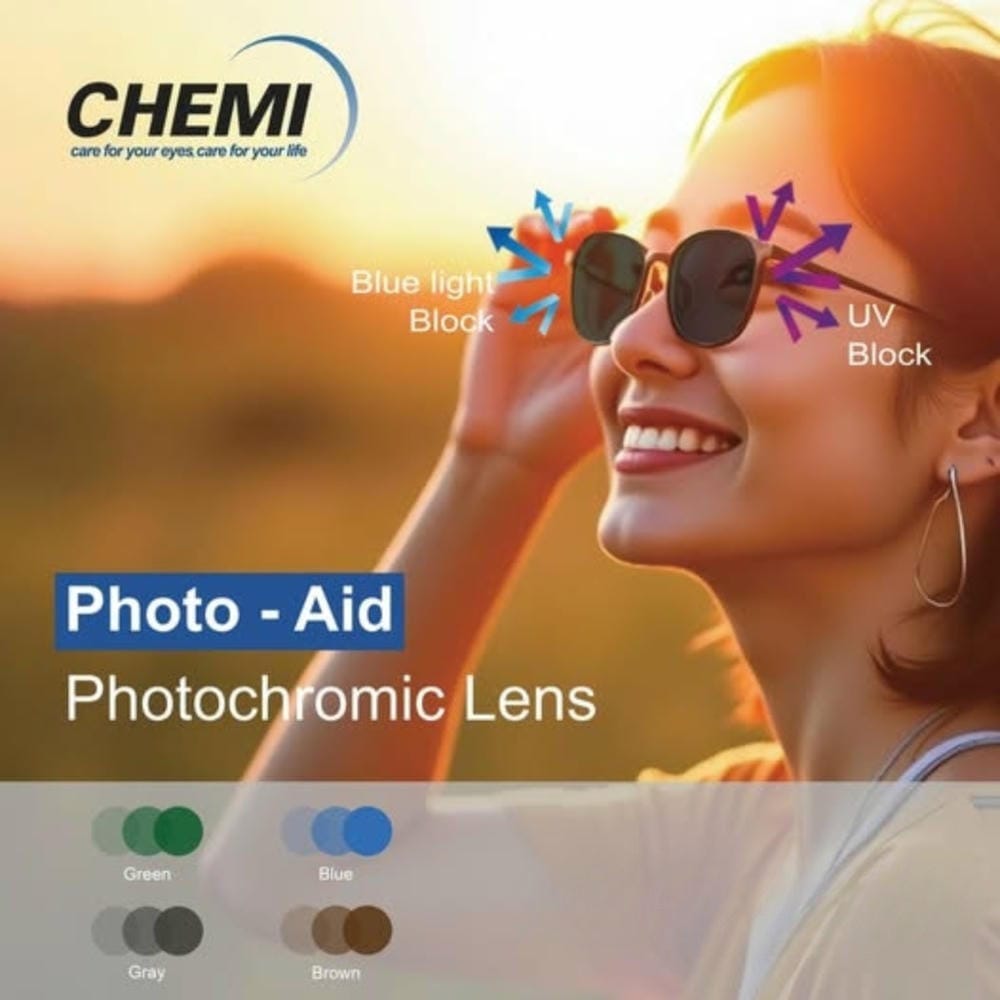 Chemi Photo Aid 1.60 Tròng Kính Đổi Màu Chống Ánh Sáng Xanh Chính Hãng
