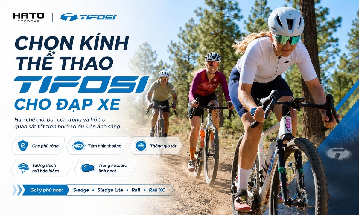 Chọn kính thể thao Tifosi cho đạp xe với hình ảnh cyclist đeo kính Tifosi trên đường mòn ngoài trời.