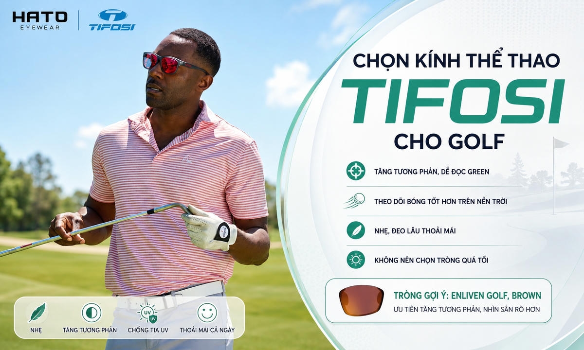 Chọn kính thể thao Tifosi cho golf giúp tăng tương phản, dễ đọc green và theo dõi bóng rõ hơn trên sân.