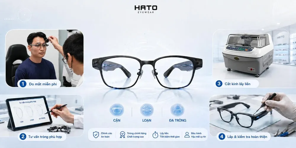 Dịch vụ đo mắt miễn phí, tư vấn tròng phù hợp và lắp tròng có độ cho kính thông minh tại Hato Eyewear