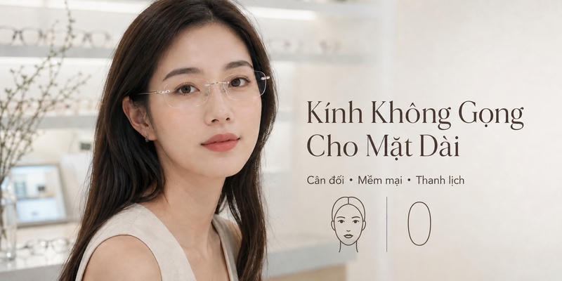 Kính không gọng cho mặt dài với thiết kế cân đối, mềm mại và thanh lịch