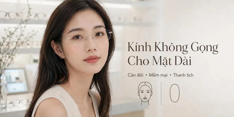 Kính không gọng cho mặt dài với thiết kế cân đối, mềm mại và thanh lịch