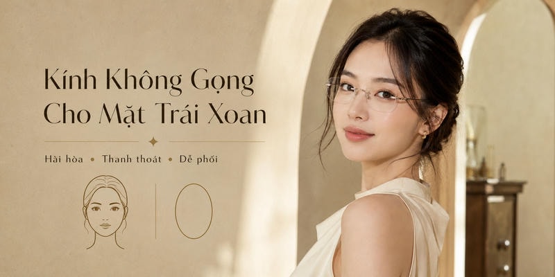Kính không gọng cho mặt trái xoan hài hòa, thanh thoát và dễ đeo
