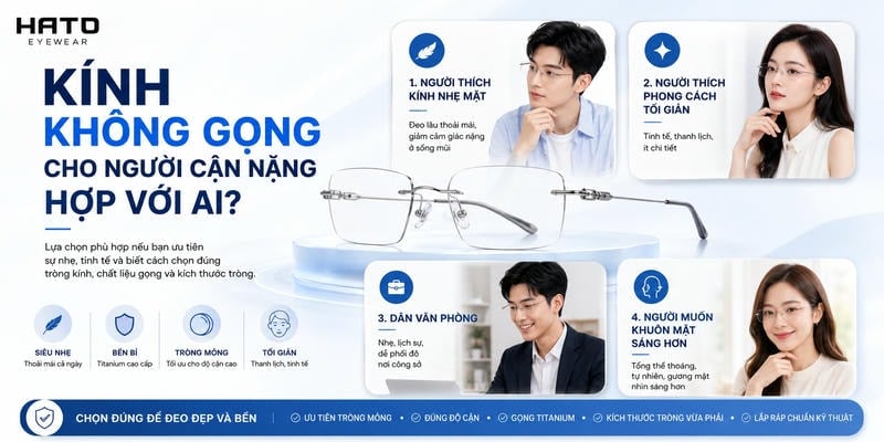 Kính không gọng cho người cận nặng hợp với ai tại Hato Eyewear